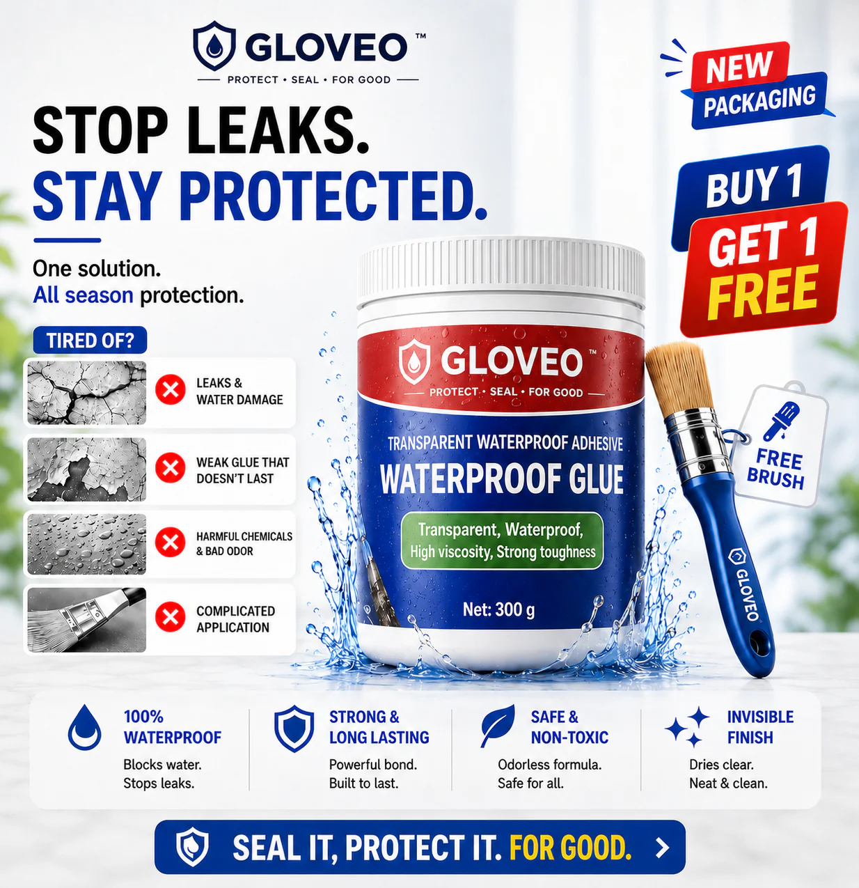 Transparent Waterproof Glue | Free Brush | buy 1 get 1 free