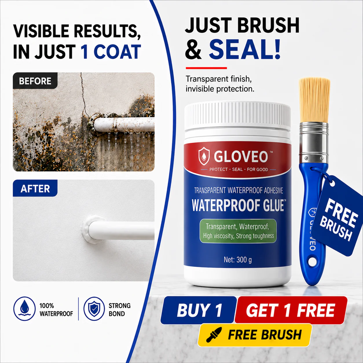 Transparent Waterproof Glue | Free Brush | buy 1 get 1 free